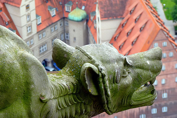 Strange creatures at the Ulm cathedral: gargoyles and watersprouts.